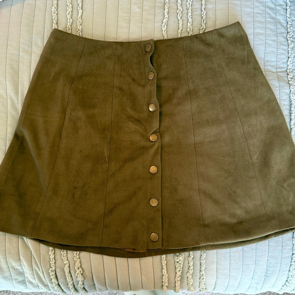 Altar’d State Olive Button-Front A-Line Skirt